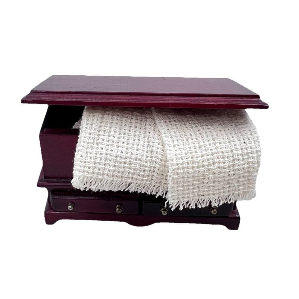 Vintage Wooden Bench Chest Lifting Seat & Blanket Dollhouse Miniature 1:12 - Picture 1 of 7